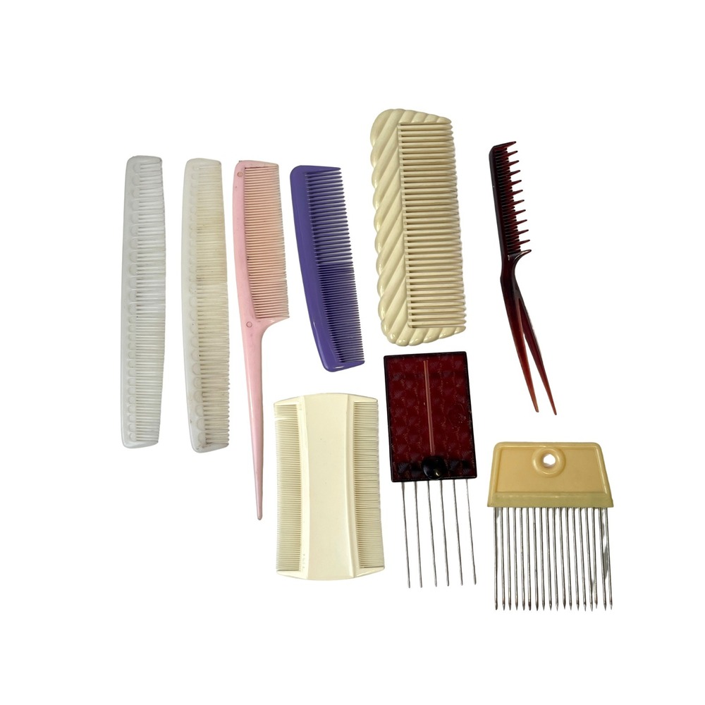 Vtg Hair Comb Lot Picks Travel Full Pink Brown Purple Goody Dupont Brush Combs